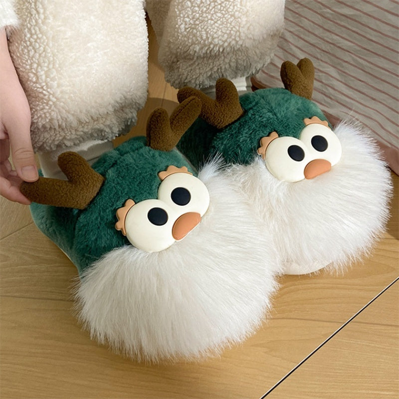 Cute Cartoon Christmas Deer Cotton Shoes Winter Indoor Floor Home Slippers Half-covered Heel Warm Plush Shoes Women - Bellarte Enchanté Cute Cartoon Christmas Deer Cotton Shoes Winter Indoor Floor Home Slippers Half-covered Heel Warm Plush Shoes Women