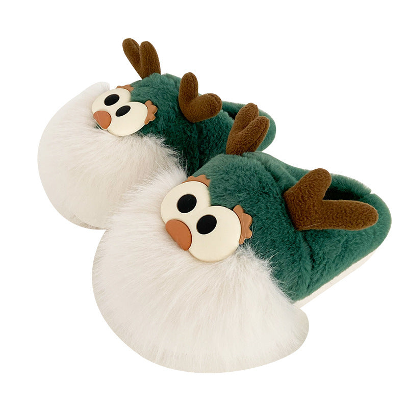 Cute Cartoon Christmas Deer Cotton Shoes Winter Indoor Floor Home Slippers Half-covered Heel Warm Plush Shoes Women - Bellarte Enchanté Cute Cartoon Christmas Deer Cotton Shoes Winter Indoor Floor Home Slippers Half-covered Heel Warm Plush Shoes Women