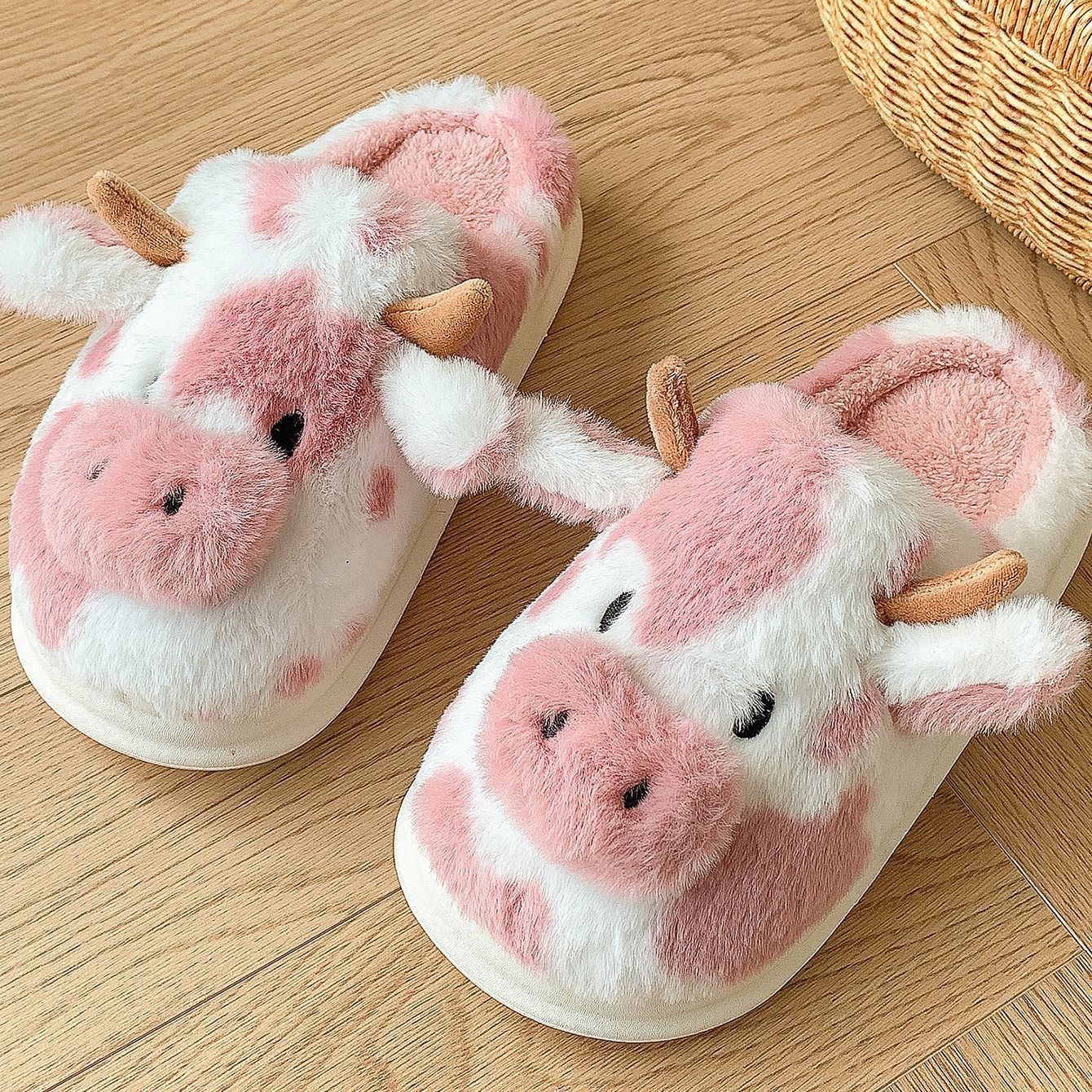 Cute Cartoon Cow Plush Slippers Winter Warm Indoor Bedroom F - Bellarte Enchanté Cute Cartoon Cow Plush Slippers Winter Warm Indoor Bedroom F
