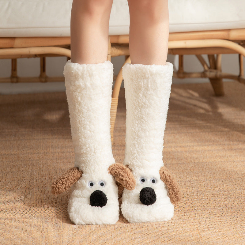Cute Cartoon Dog Floor Socks Winter Warm Non-slip Plush Socks For Women - Bellarte Enchanté Cute Cartoon Dog Floor Socks Winter Warm Non-slip Plush Socks For Women