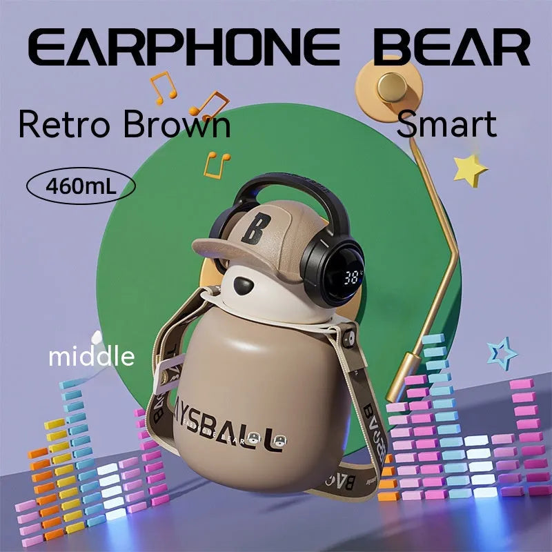 Cute Fashion Stainless Steel Wire Headset Bear Water Cup - Bellarte Enchanté Cute Fashion Stainless Steel Wire Headset Bear Water Cup