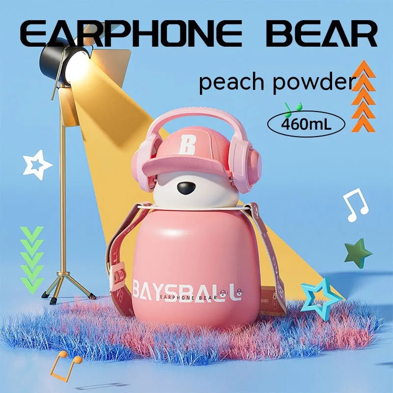 Cute Fashion Stainless Steel Wire Headset Bear Water Cup - Bellarte Enchanté Cute Fashion Stainless Steel Wire Headset Bear Water Cup