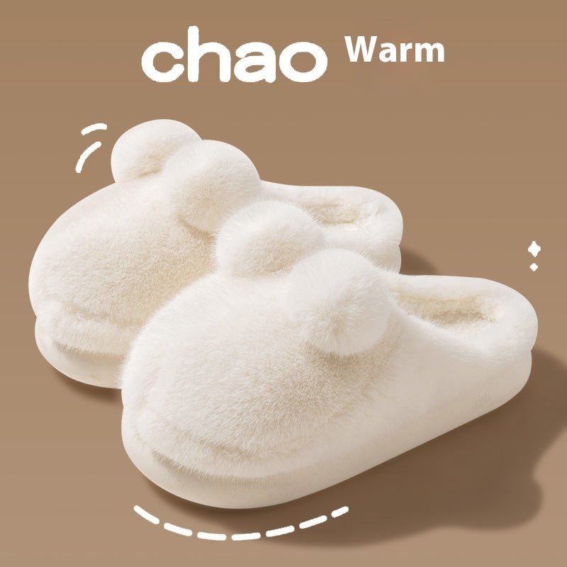 Cute Rabbit Indoor Home With Velvet Warmth Baotou EVA Anti Slip Slippers - Bellarte Enchanté Cute Rabbit Indoor Home With Velvet Warmth Baotou EVA Anti Slip Slippers