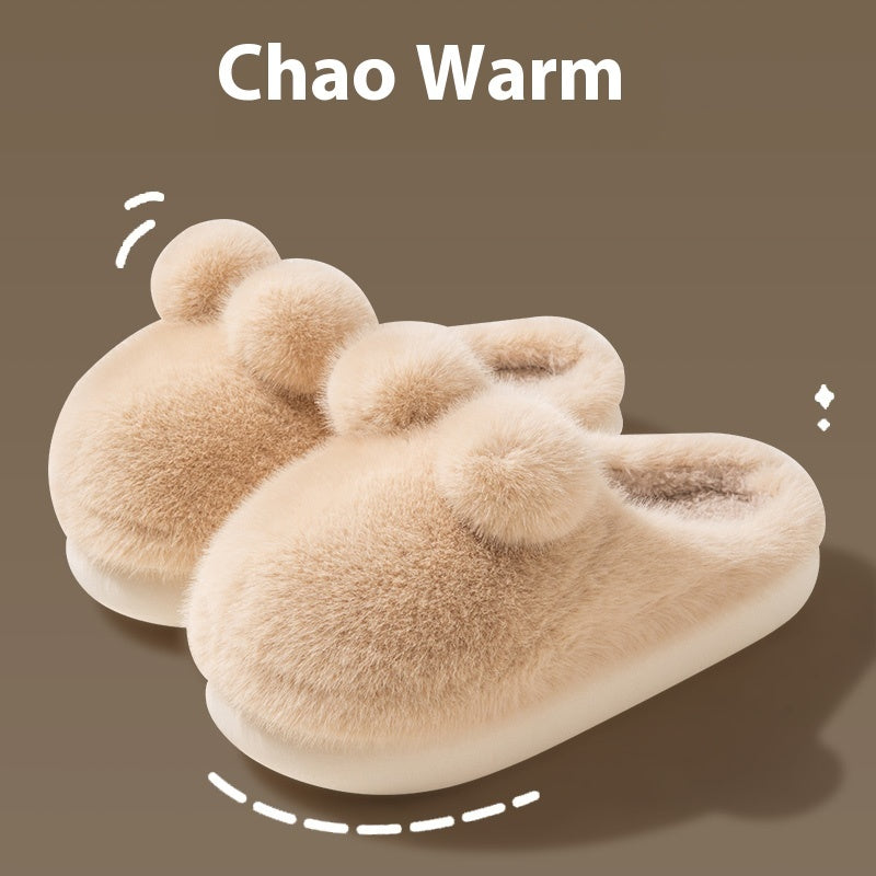 Cute Rabbit Indoor Home With Velvet Warmth Baotou EVA Anti Slip Slippers - Bellarte Enchanté Cute Rabbit Indoor Home With Velvet Warmth Baotou EVA Anti Slip Slippers