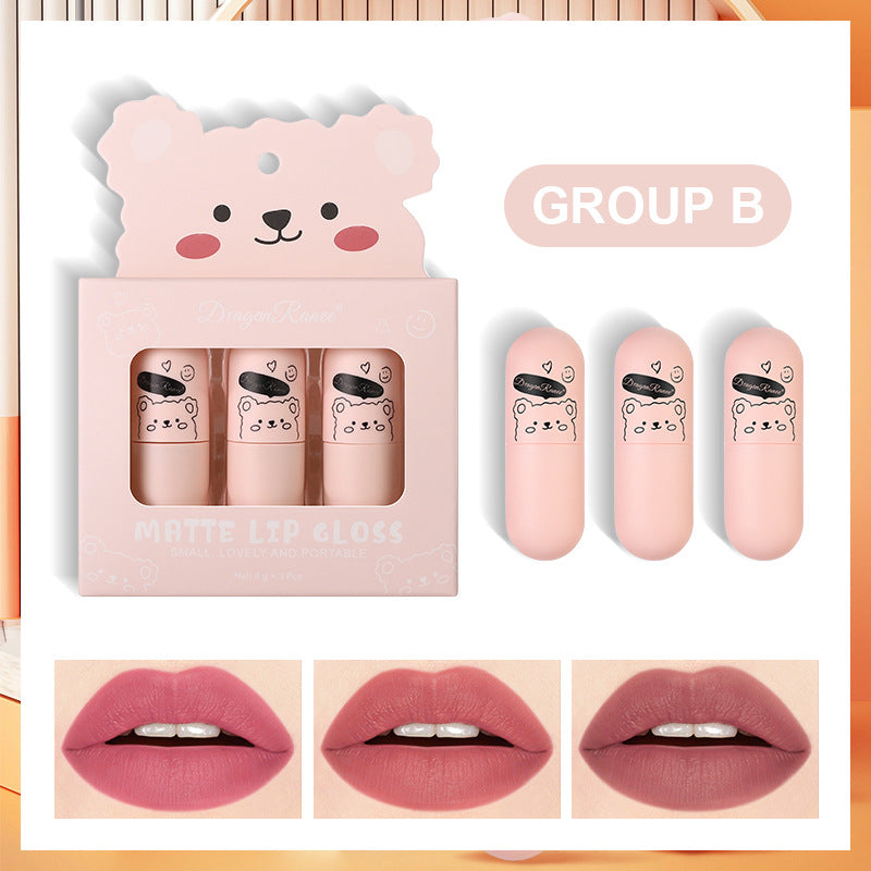 Fog Lip Dew Three Small Sets Of Boxes Matte Lip Glaze Matte Bear Lipstick No Stain On Cup