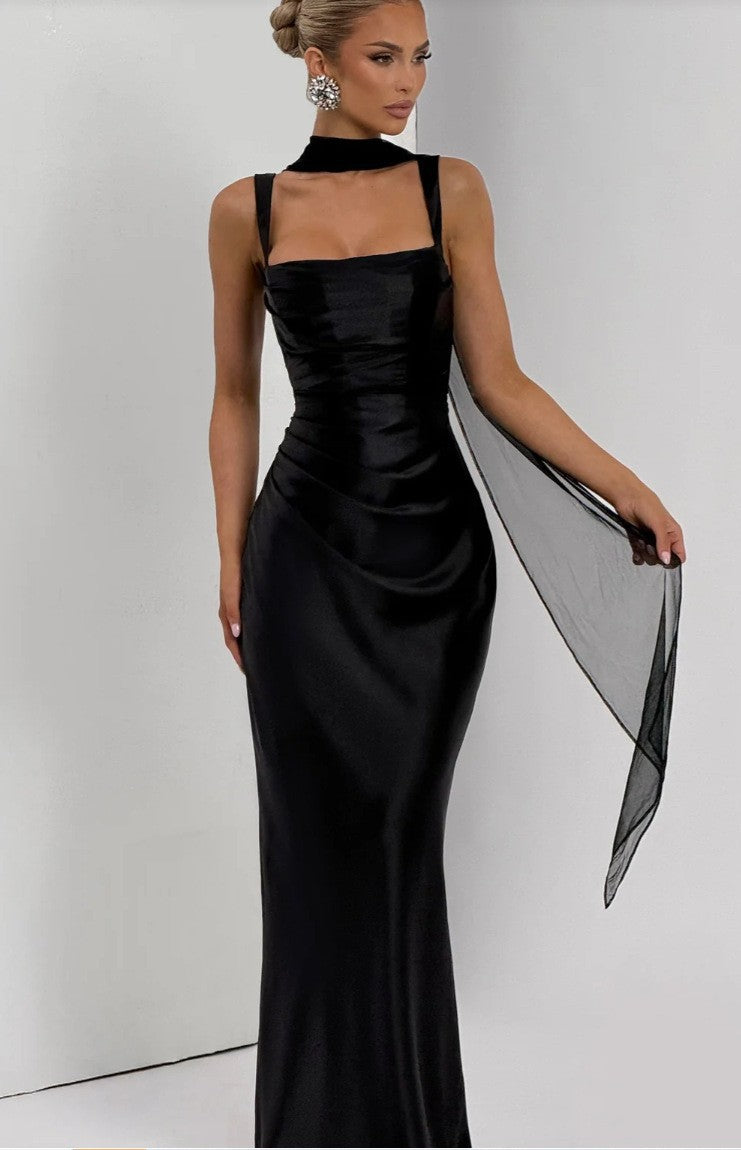 Sleeveless Sling Maxi Dress - Elegant High-Waist Design