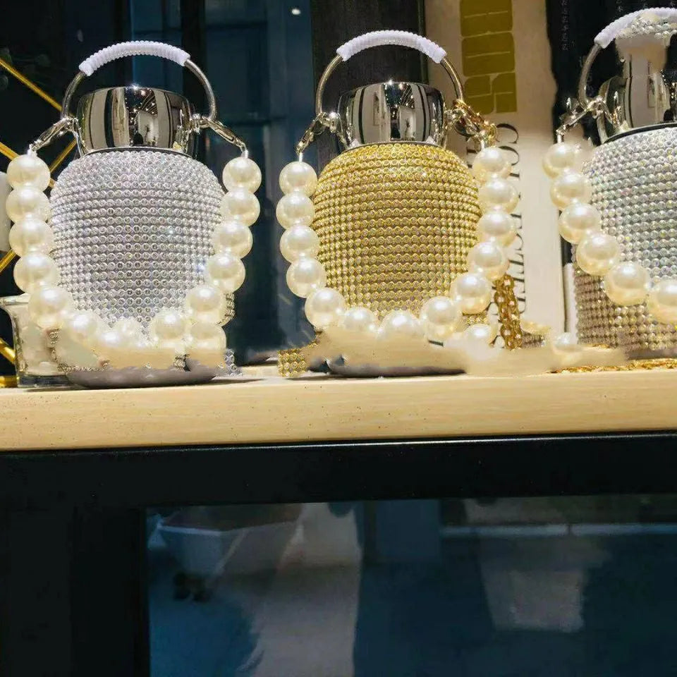 Diamond-Studded Pot-Bellied Mug with Pearl - Bellarte Enchanté Diamond-Studded Pot-Bellied Mug with Pearl