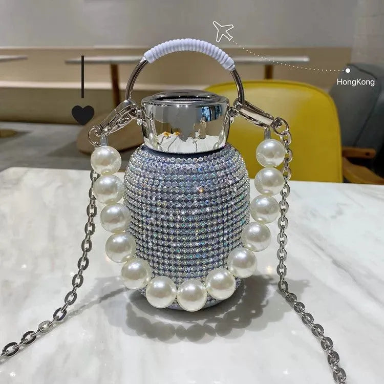 Diamond-Studded Pot-Bellied Mug with Pearl - Bellarte Enchanté Diamond-Studded Pot-Bellied Mug with Pearl