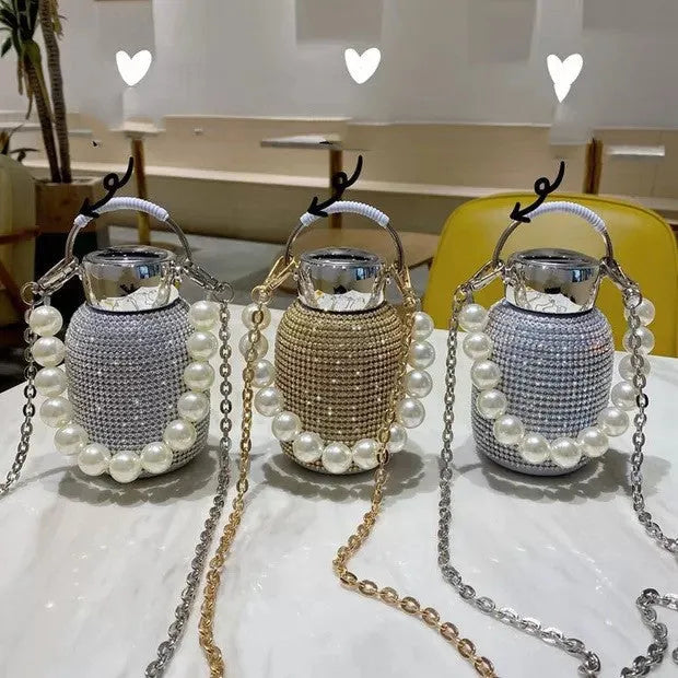 Diamond-Studded Pot-Bellied Mug with Pearl - Bellarte Enchanté Diamond-Studded Pot-Bellied Mug with Pearl