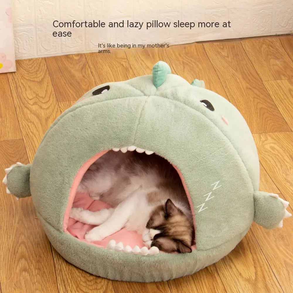 Dinosaur Pet Bed Cartoon Kennel Semi-closed - Bellarte Enchanté Dinosaur Pet Bed Cartoon Kennel Semi-closed