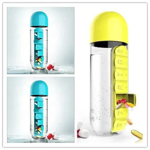 Direct Selling Two-In-One Water Cup Pill Box 7-Day Pill Box 7 Grids Outdoor Easy To Carry Water Bottle One Week With Pill Box Cup - Bellarte Enchanté Direct Selling Two-In-One Water Cup Pill Box 7-Day Pill Box 7 Grids Outdoor Easy To Carry Water Bottle One Week With Pill Box Cup