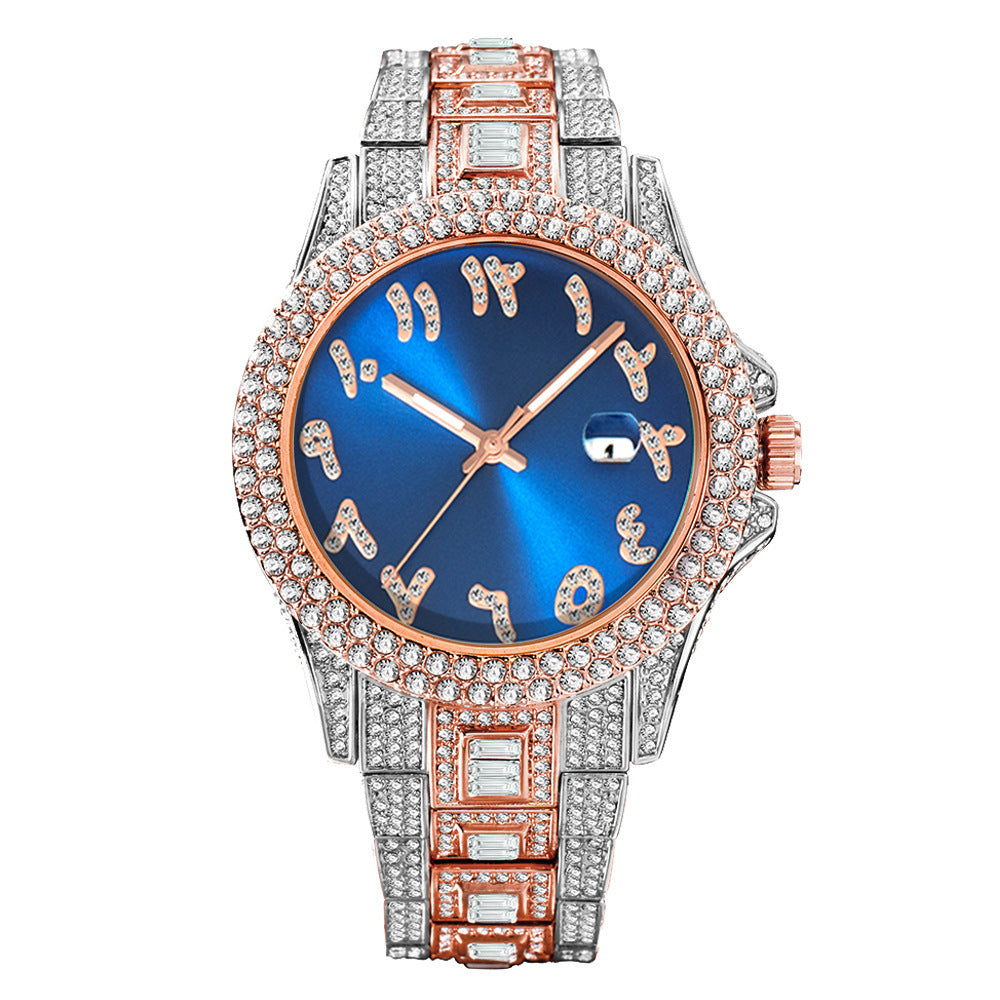American Full Diamond Business Men's Women Waterproof Quartz Watch