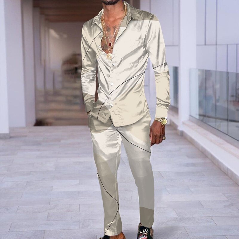 Hip Hop Style Fashion 3D Printing Casual Long Sleeve Shirt Suit