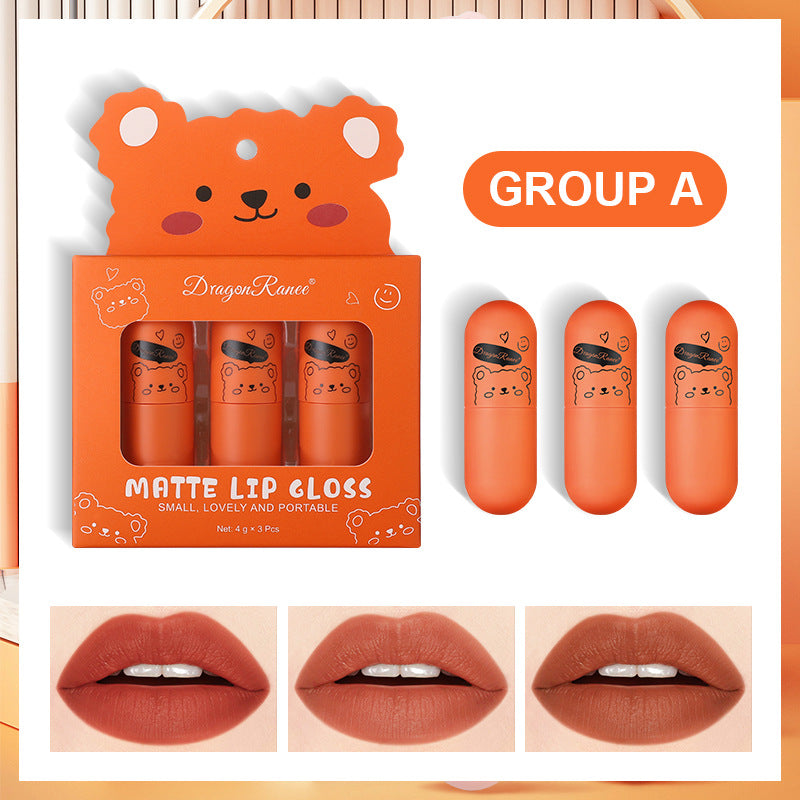 Fog Lip Dew Three Small Sets Of Boxes Matte Lip Glaze Matte Bear Lipstick No Stain On Cup