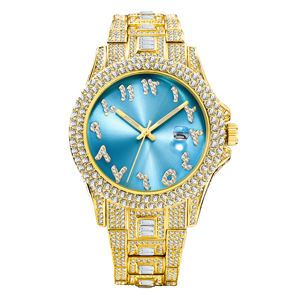American Full Diamond Business Men's Women Waterproof Quartz Watch