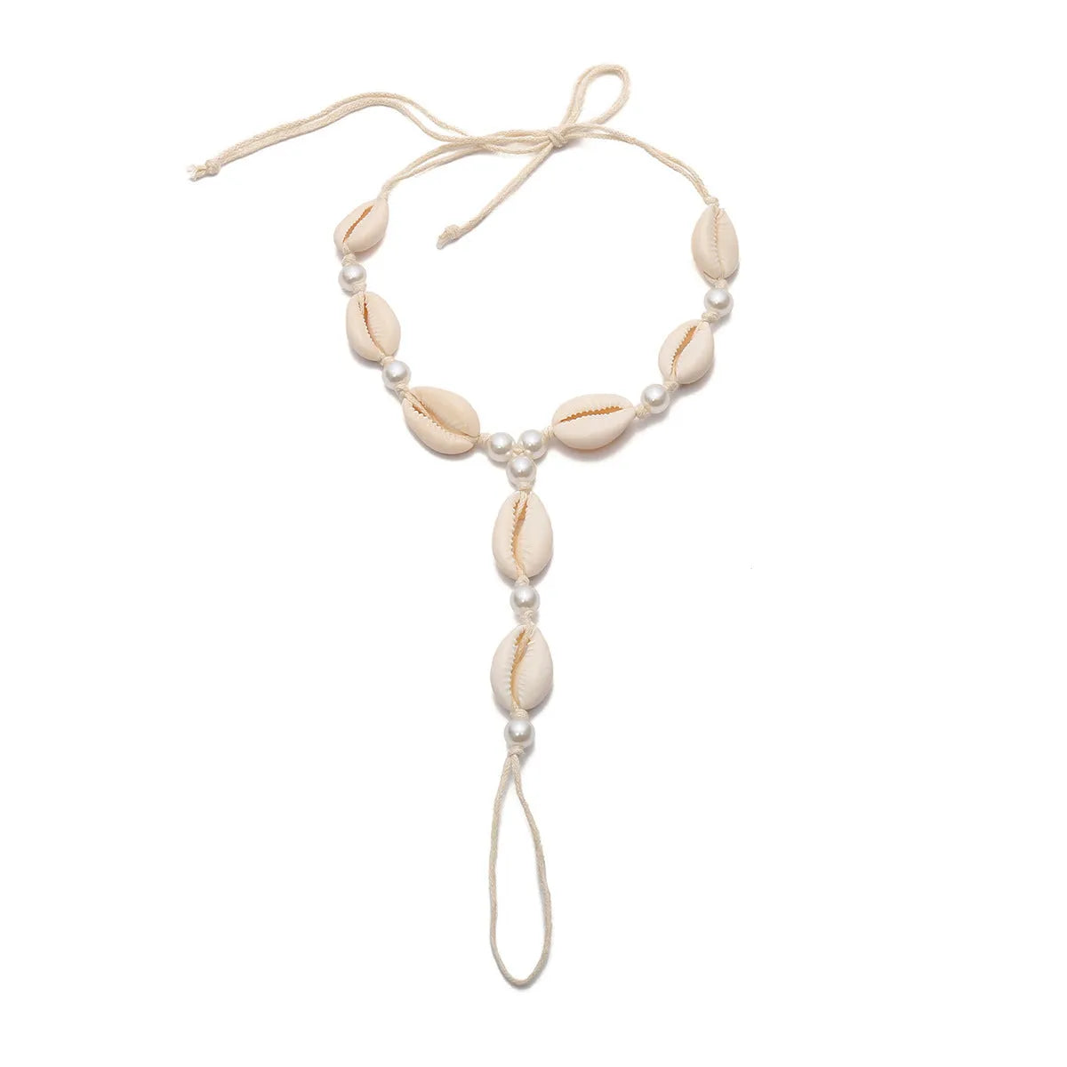 Ethnic Style Handmade Shell Pearl With Finger Anklet Women Simple Beach Braided Footwear Women - Bellarte Enchanté Ethnic Style Handmade Shell Pearl With Finger Anklet Women Simple Beach Braided Footwear Women