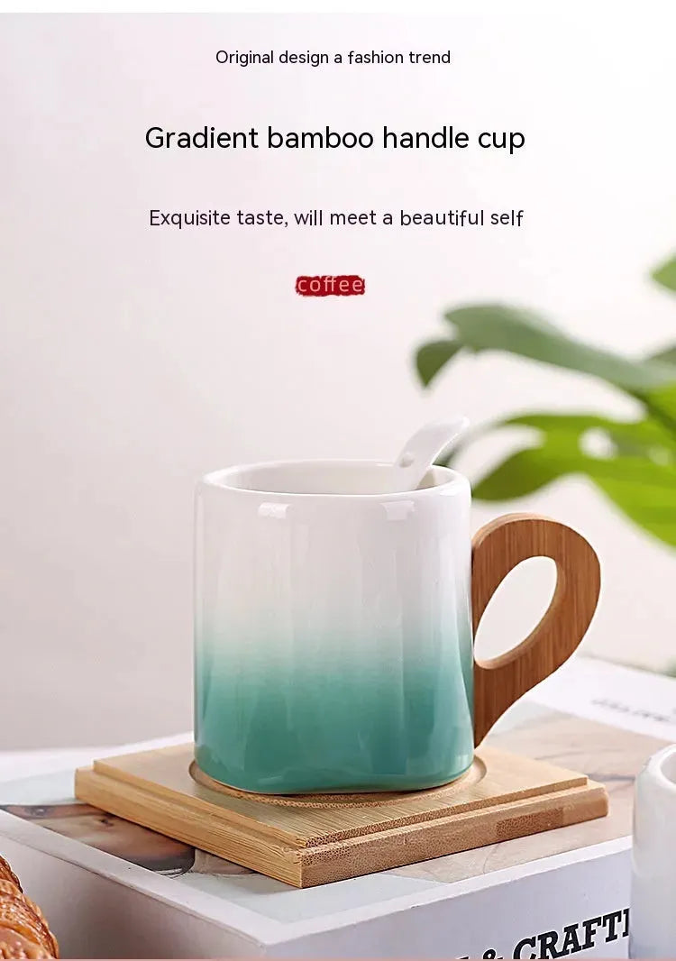 European Creative Bamboo Handle Cup Good-looking Gift Breakfast Milk Coffee Cup - Bellarte Enchanté European Creative Bamboo Handle Cup Good-looking Gift Breakfast Milk Coffee Cup