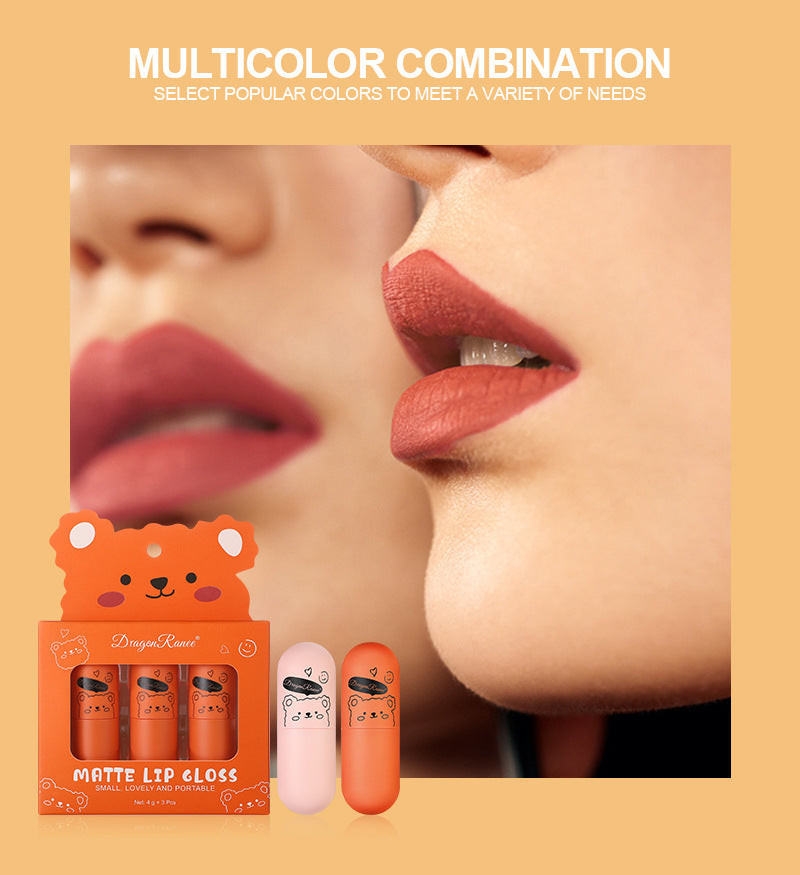 Fog Lip Dew Three Small Sets Of Boxes Matte Lip Glaze Matte Bear Lipstick No Stain On Cup