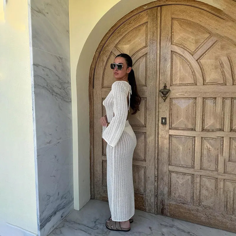 Fashion Backless Knitted V-neck Dress - Bellarte Enchanté Fashion Backless Knitted V-neck Dress