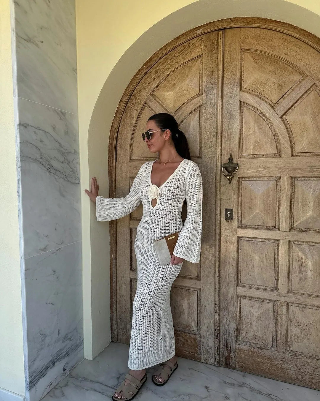 Fashion Backless Knitted V-neck Dress - Bellarte Enchanté Fashion Backless Knitted V-neck Dress