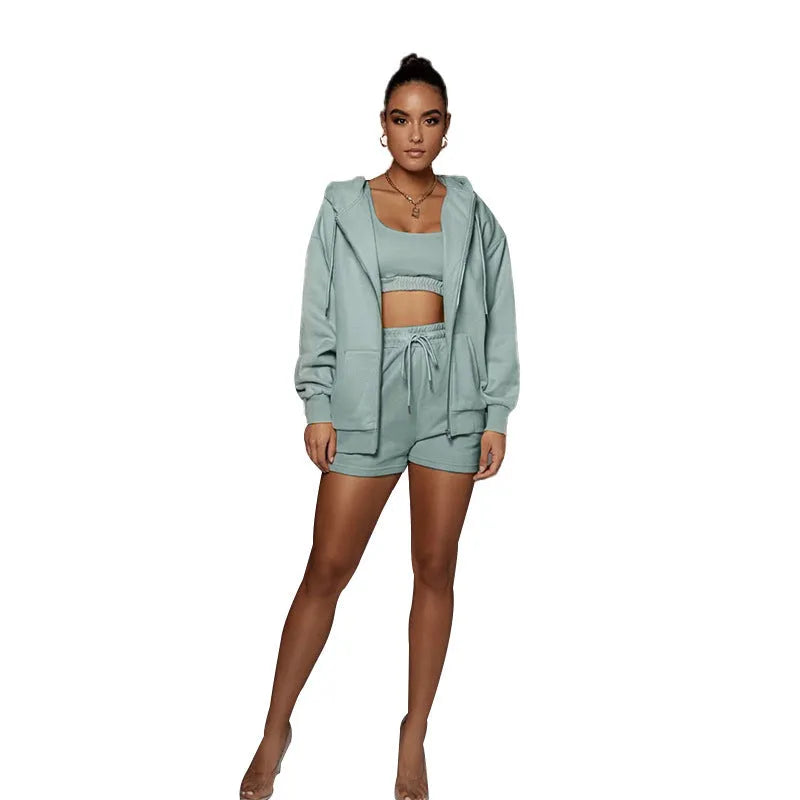 Fashion Casual Solid Color Cardigan Shorts Women's Two-piece Suit - Bellarte Enchanté Fashion Casual Solid Color Cardigan Shorts Women's Two-piece Suit