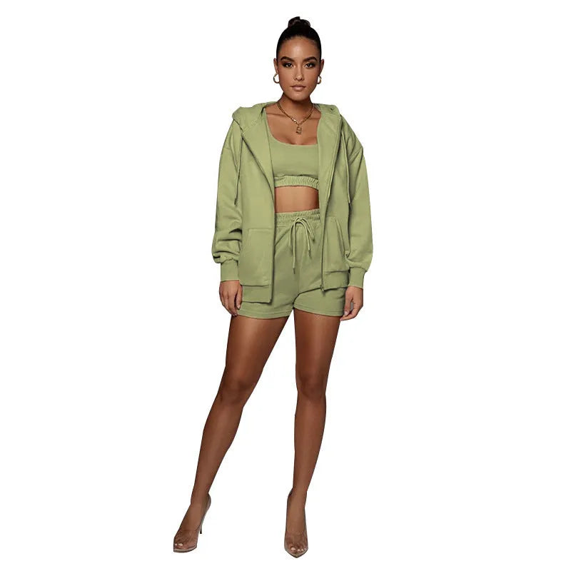 Fashion Casual Solid Color Cardigan Shorts Women's Two-piece Suit - Bellarte Enchanté Fashion Casual Solid Color Cardigan Shorts Women's Two-piece Suit