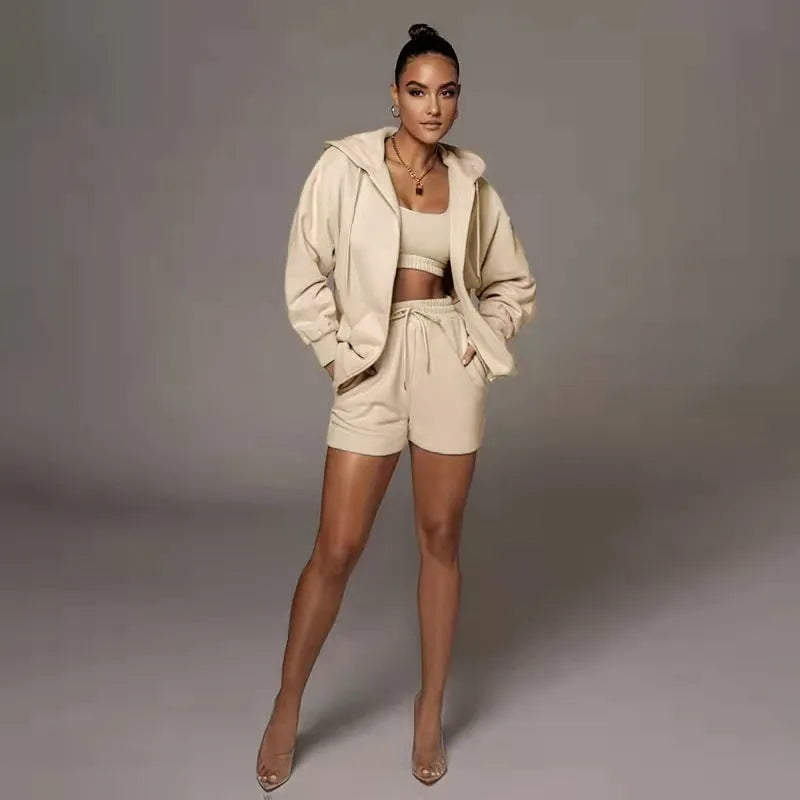 Fashion Casual Solid Color Cardigan Shorts Women's Two-piece Suit - Bellarte Enchanté Fashion Casual Solid Color Cardigan Shorts Women's Two-piece Suit