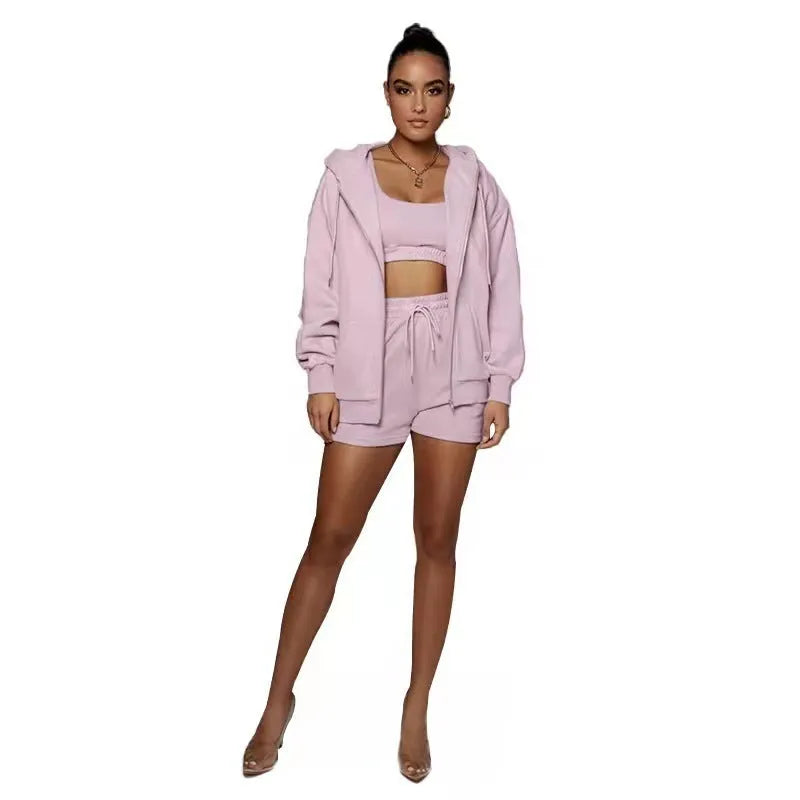 Fashion Casual Solid Color Cardigan Shorts Women's Two-piece Suit - Bellarte Enchanté Fashion Casual Solid Color Cardigan Shorts Women's Two-piece Suit