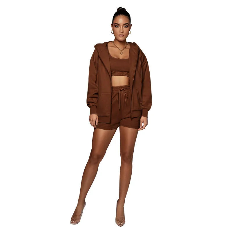 Fashion Casual Solid Color Cardigan Shorts Women's Two-piece Suit - Bellarte Enchanté Fashion Casual Solid Color Cardigan Shorts Women's Two-piece Suit