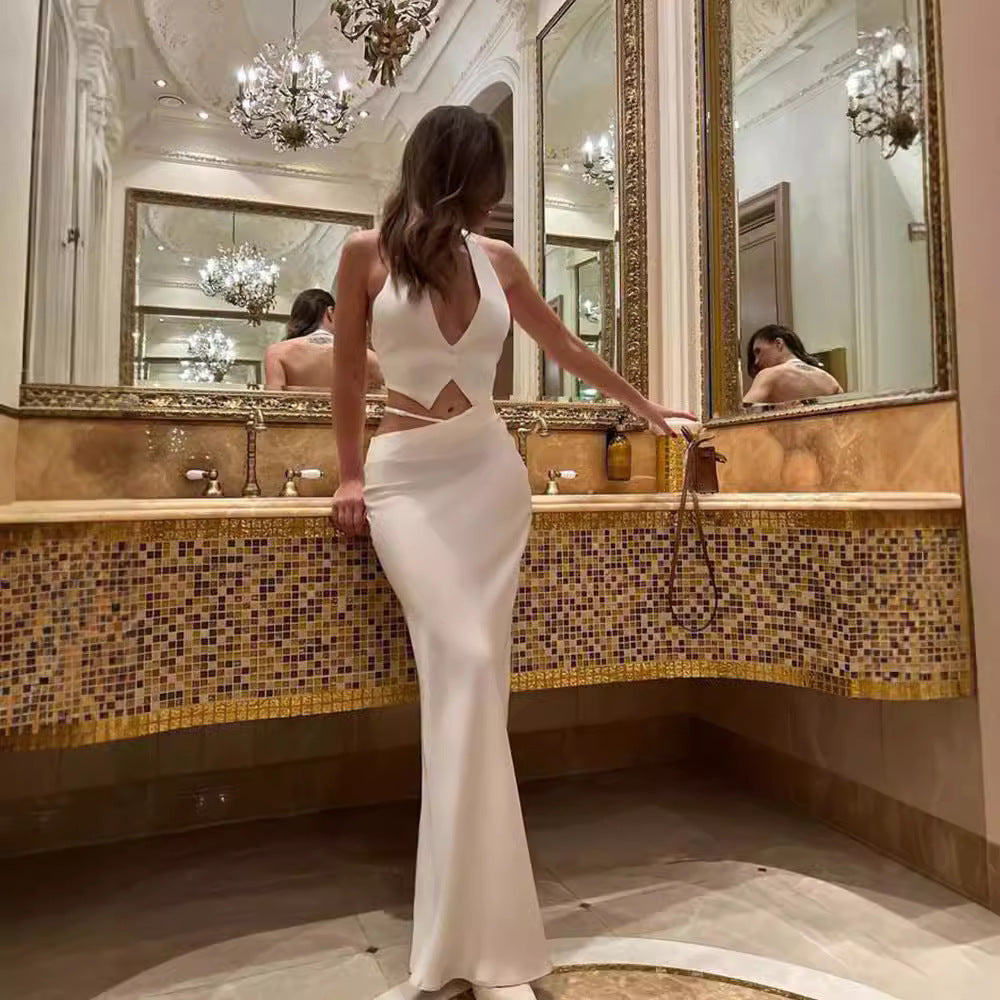 Fashion Halter Backless Vest Top Temperament Slimming Fishtail Skirt Suit - Bellarte Enchanté Fashion Halter Backless Vest Top Temperament Slimming Fishtail Skirt Suit