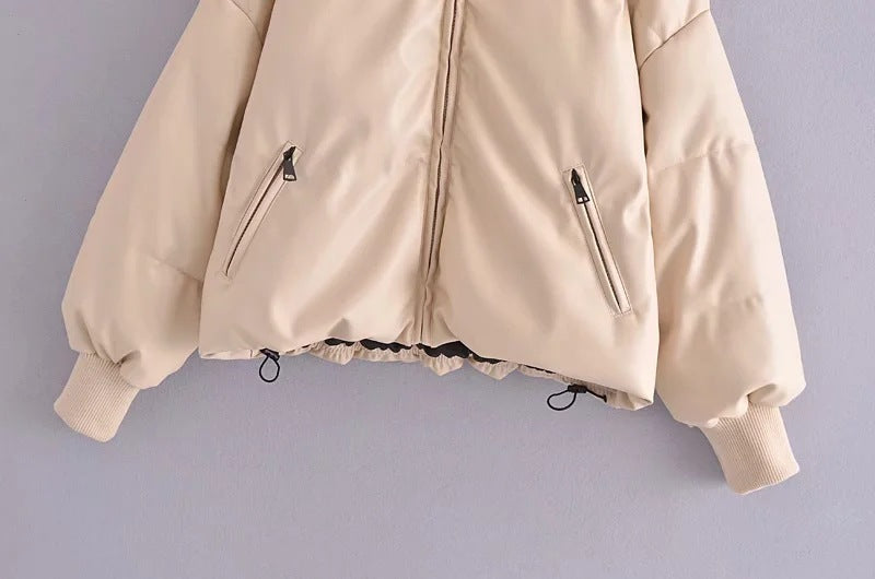 Fashion Urban Casual Solid Color Simple PU Cotton Jacket Women's Small Stand-up Collar - Bellarte Enchanté Fashion Urban Casual Solid Color Simple PU Cotton Jacket Women's Small Stand-up Collar
