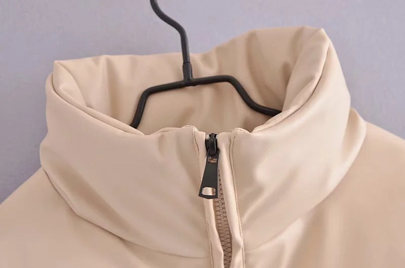 Fashion Urban Casual Solid Color Simple PU Cotton Jacket Women's Small Stand-up Collar - Bellarte Enchanté Fashion Urban Casual Solid Color Simple PU Cotton Jacket Women's Small Stand-up Collar