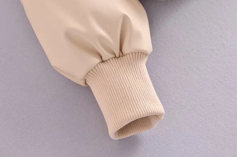 Fashion Urban Casual Solid Color Simple PU Cotton Jacket Women's Small Stand-up Collar - Bellarte Enchanté Fashion Urban Casual Solid Color Simple PU Cotton Jacket Women's Small Stand-up Collar