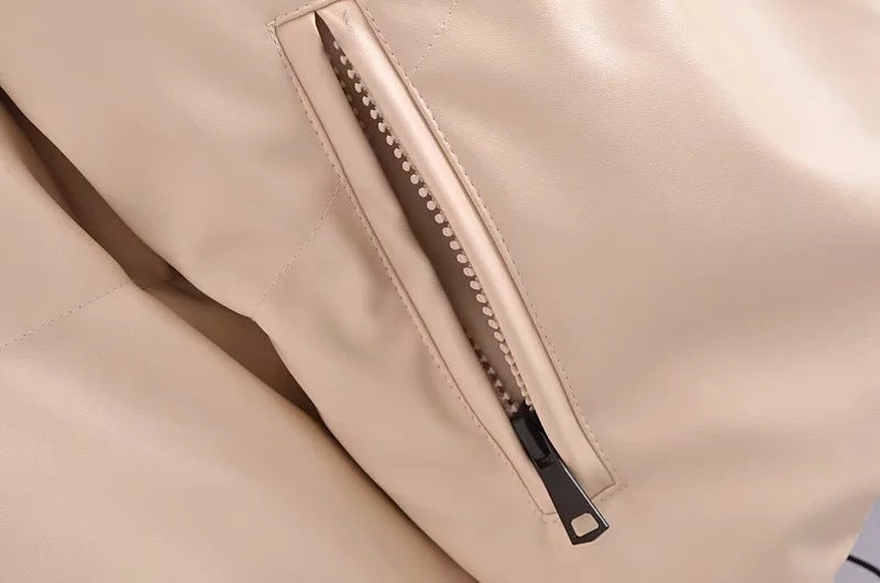 Fashion Urban Casual Solid Color Simple PU Cotton Jacket Women's Small Stand-up Collar - Bellarte Enchanté Fashion Urban Casual Solid Color Simple PU Cotton Jacket Women's Small Stand-up Collar