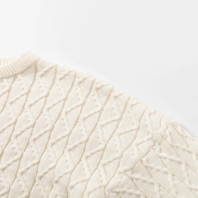 Spring And Autumn Retro Twist Knitted Round Neck Loose Pullover Sweater