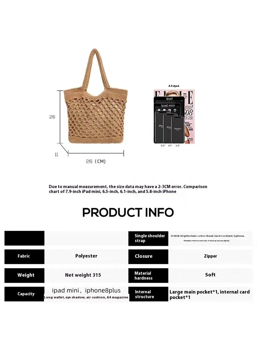 Fishnet Straw Bag Female Woven Tote - Bellarte Enchanté Fishnet Straw Bag Female Woven Tote