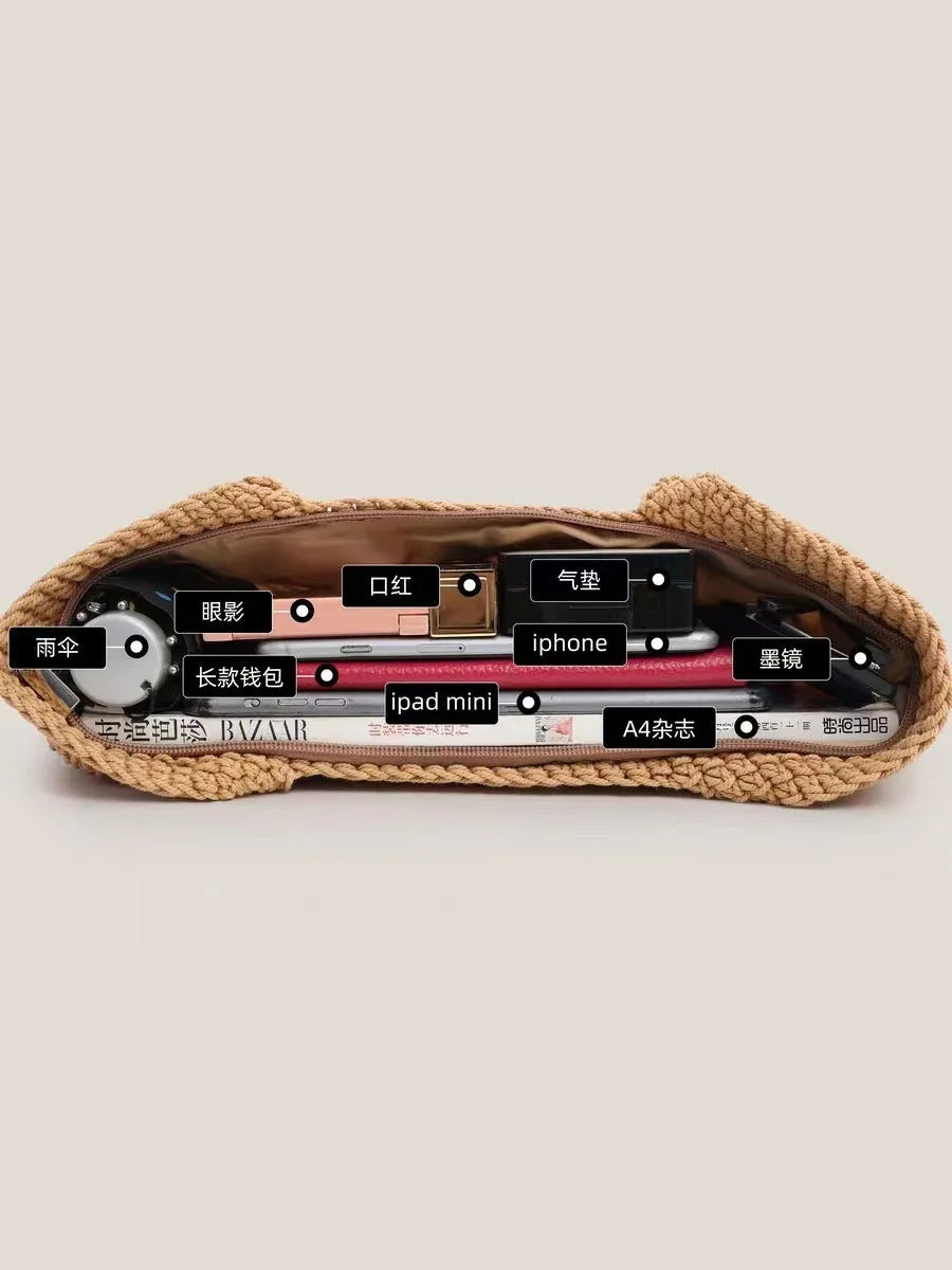 Fishnet Straw Bag Female Woven Tote - Bellarte Enchanté Fishnet Straw Bag Female Woven Tote