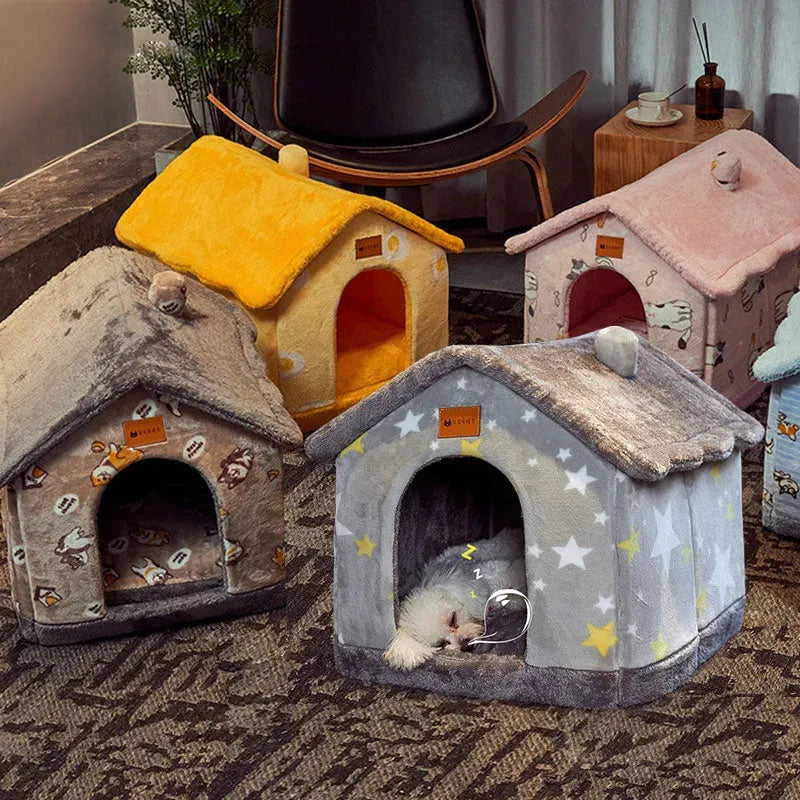 Foldable Dog House Pet Cat Bed Winter Dog Villa Sleep Kennel Removable Nest Warm Enclosed Cave Sofa Pets Supplies - Bellarte Enchanté Foldable Dog House Pet Cat Bed Winter Dog Villa Sleep Kennel Removable Nest Warm Enclosed Cave Sofa Pets Supplies