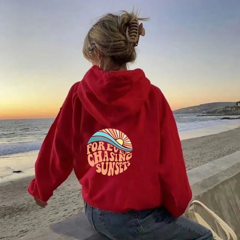 For ever Sunset Pocket Drawstring Hoodie - Bellarte Enchanté For ever Sunset Pocket Drawstring Hoodie
