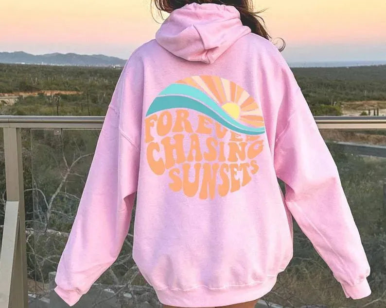 For ever Sunset Pocket Drawstring Hoodie - Bellarte Enchanté For ever Sunset Pocket Drawstring Hoodie
