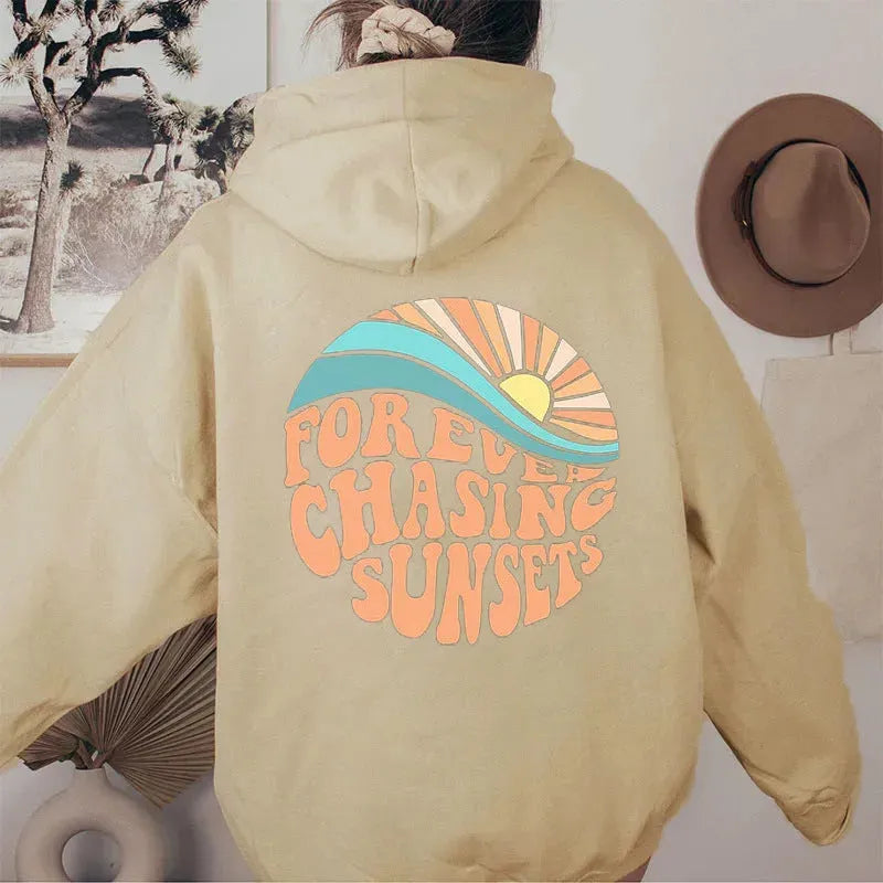 For ever Sunset Pocket Drawstring Hoodie - Bellarte Enchanté For ever Sunset Pocket Drawstring Hoodie
