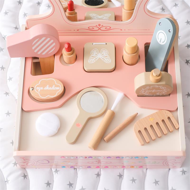 Girl Princess Play House Makeup Toys Small Dressing Table Wooden Children's Pink Mirror - Bellarte Enchanté Girl Princess Play House Makeup Toys Small Dressing Table Wooden Children's Pink Mirror