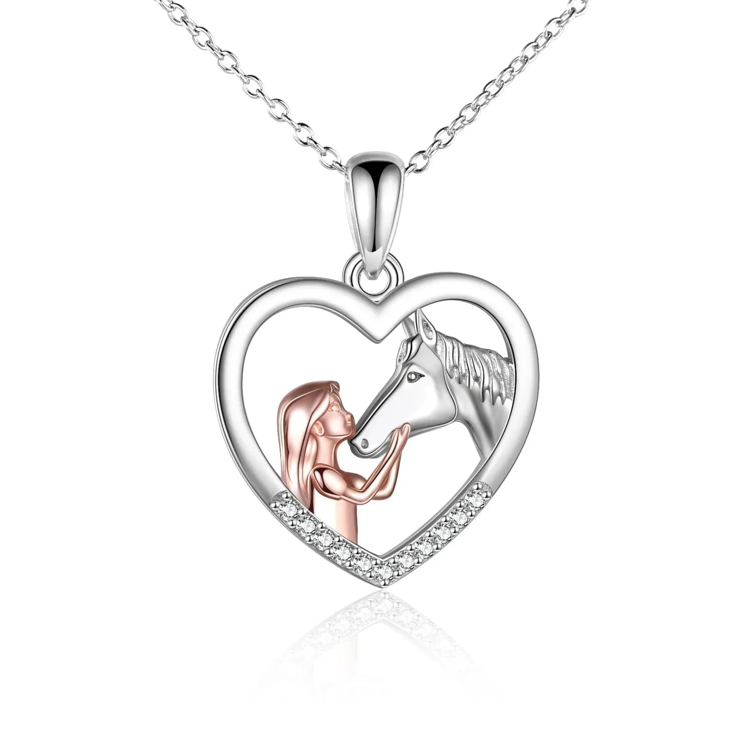 Girls and Horse Pendant Necklace Sterling Silver Gifts for Women Girls - Bellarte Enchanté Girls and Horse Pendant Necklace Sterling Silver Gifts for Women Girls