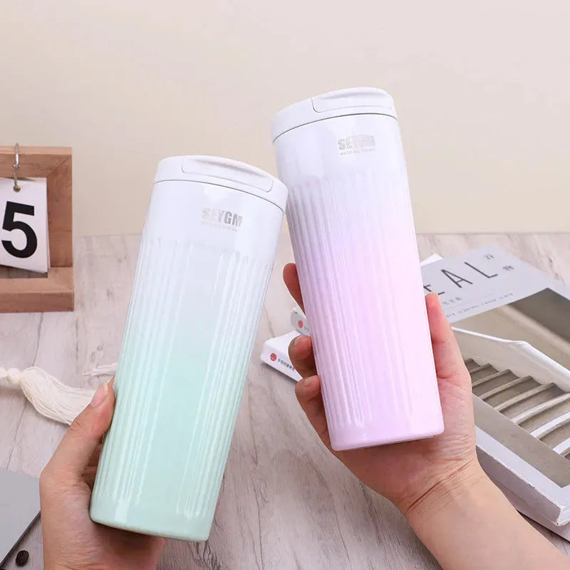 Gradient Striped Stainless Steel Flip Coffee Cup - Bellarte Enchanté Gradient Striped Stainless Steel Flip Coffee Cup