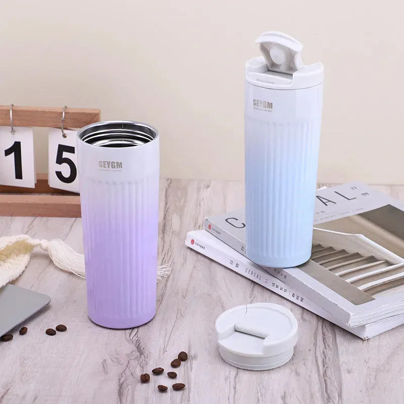 Gradient Striped Stainless Steel Flip Coffee Cup - Bellarte Enchanté Gradient Striped Stainless Steel Flip Coffee Cup