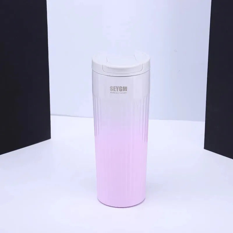 Gradient Striped Stainless Steel Flip Coffee Cup - Bellarte Enchanté Gradient Striped Stainless Steel Flip Coffee Cup