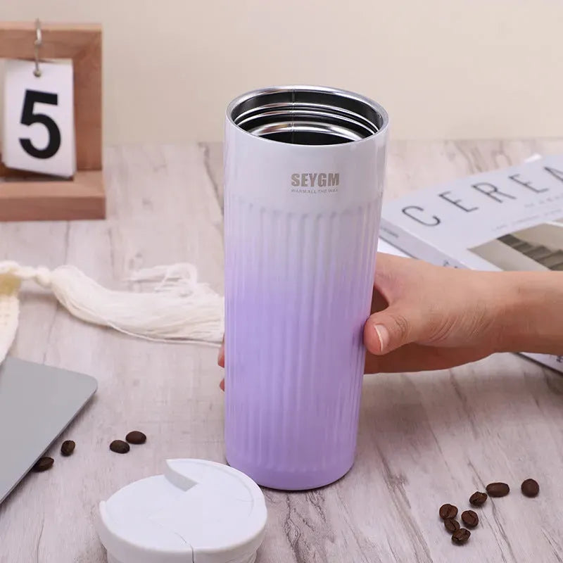 Gradient Striped Stainless Steel Flip Coffee Cup - Bellarte Enchanté Gradient Striped Stainless Steel Flip Coffee Cup