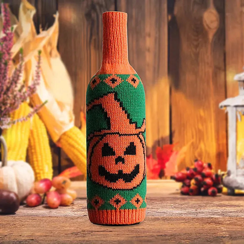 Halloween Wine Bottle Set Skull Pumpkin Knitted Champagne Wine - Bellarte Enchanté Halloween Wine Bottle Set Skull Pumpkin Knitted Champagne Wine