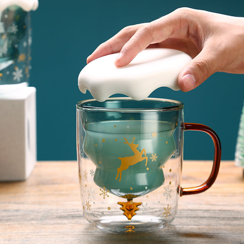 High Borosilicate Christmas Tree Double Glass Water Cup - Bellarte Enchanté High Borosilicate Christmas Tree Double Glass Water Cup