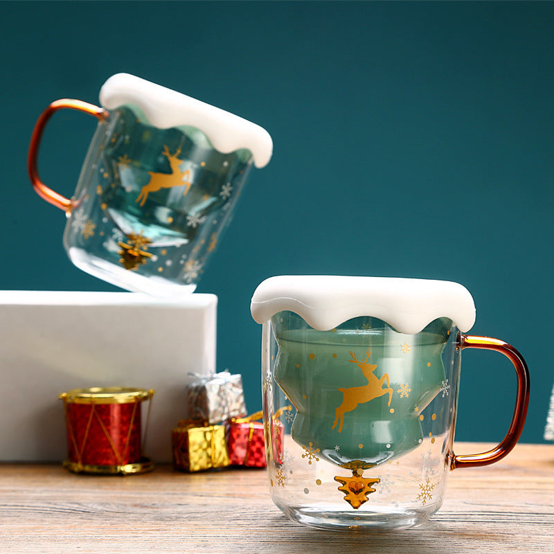 High Borosilicate Christmas Tree Double Glass Water Cup - Bellarte Enchanté High Borosilicate Christmas Tree Double Glass Water Cup